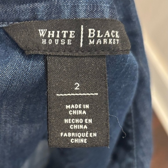 White House Black Market Dress Size 2 Jean Denim Cotton Collared Roll Tab Sleeve - Picture 6 of 7